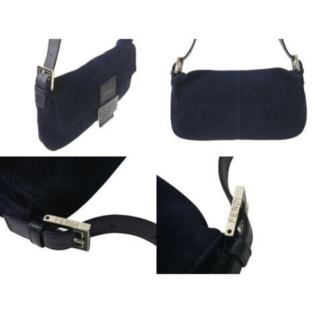 FENDI Mamma Bucket Hobo Shoulder Bag Suede Leather Navy Blue - Picture 3 of 8